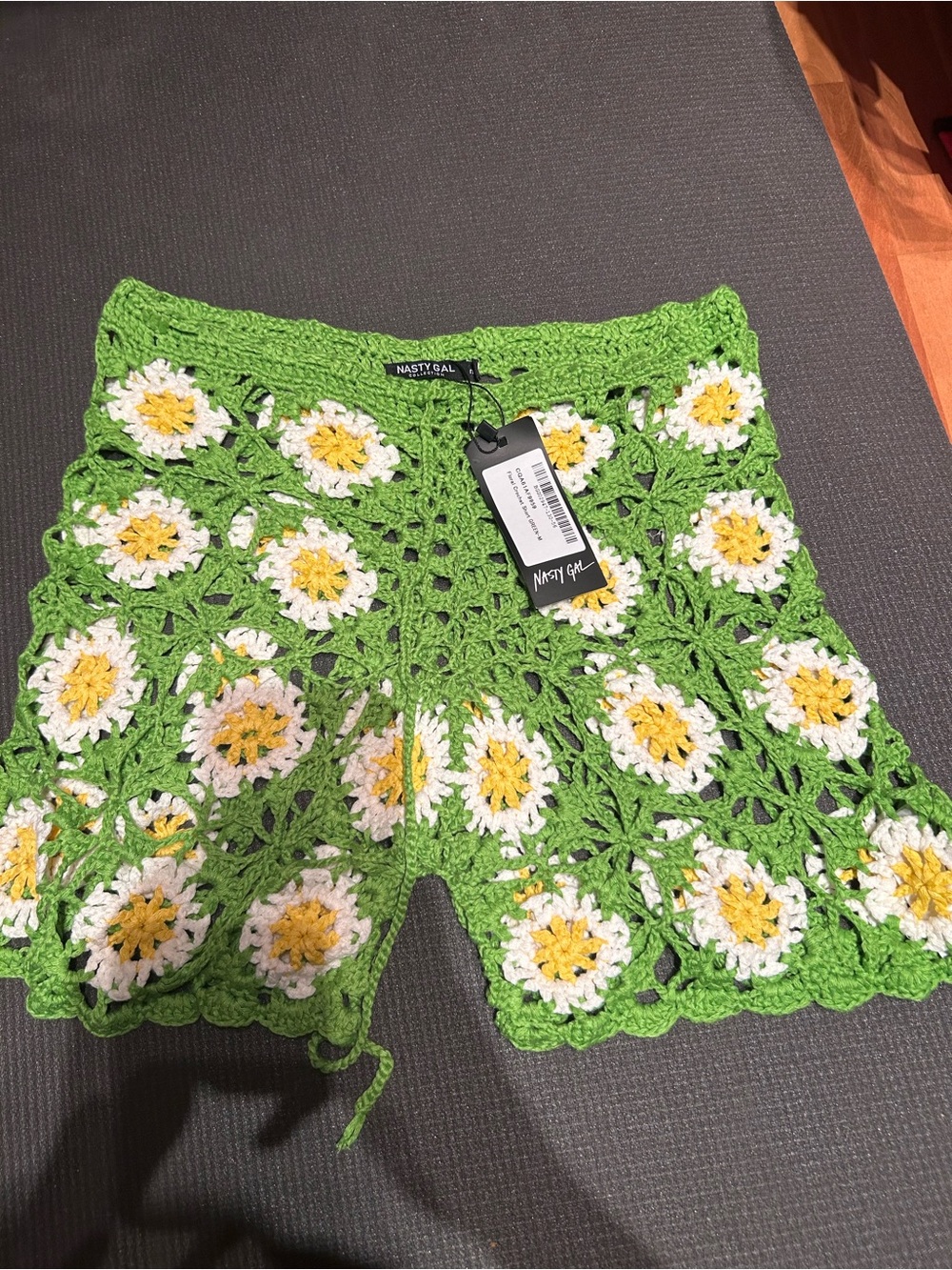 Nasty Gal Green Crochet Daisy Bermuda Shorts